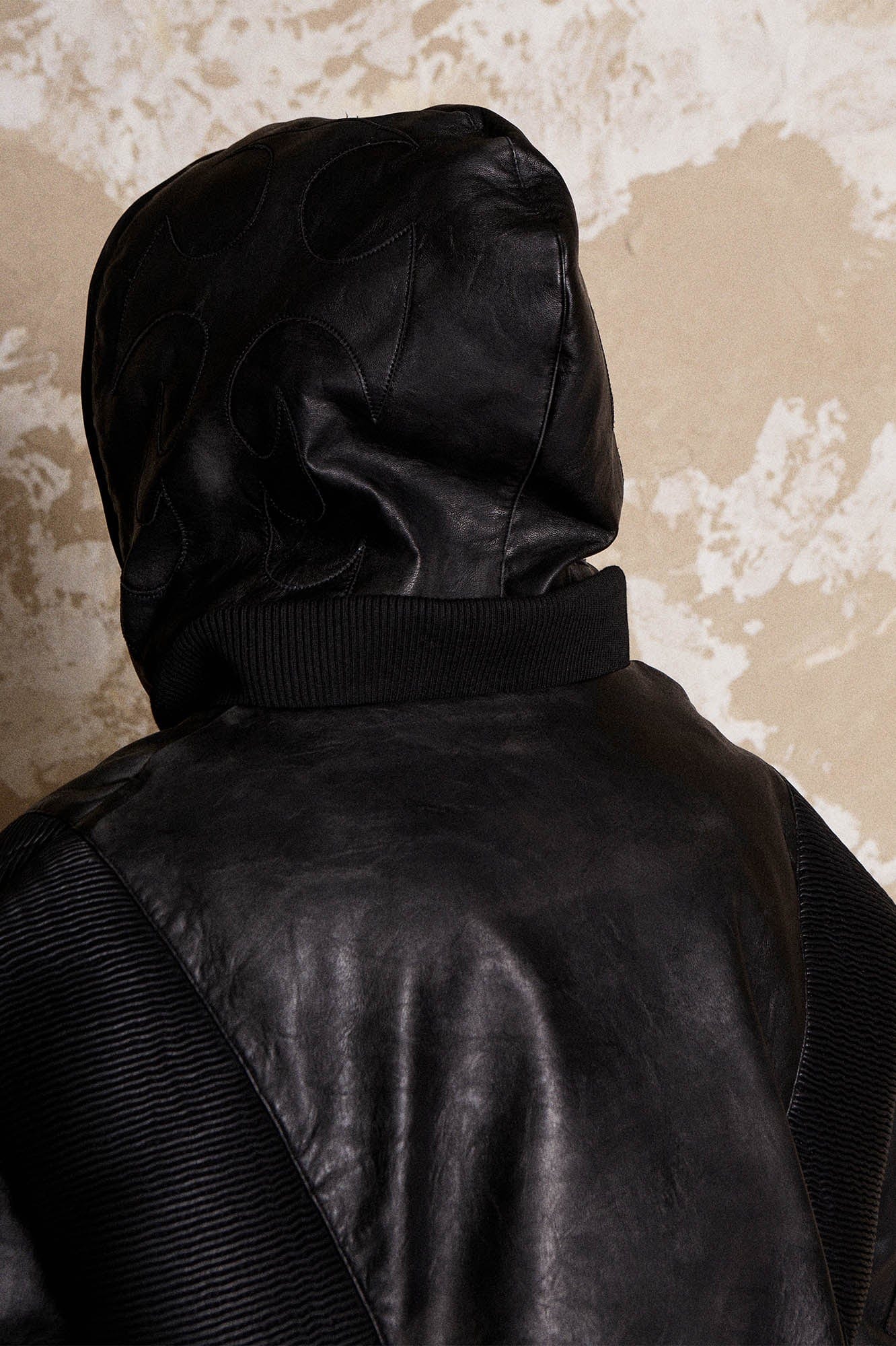 FLYERRER Mutation Full-Zip Spliced Faux Leather Hooded Jacket