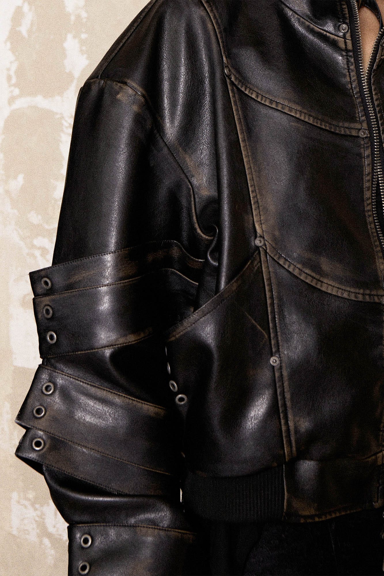 FLYERRER Mutation Layered Armor Spliced Faux Leather Jacket