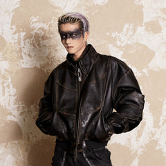 FLYERRER Mutation Layered Armor Spliced Faux Leather Jacket