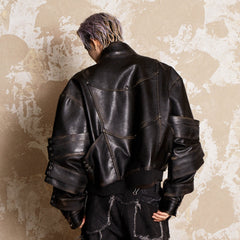 FLYERRER Mutation Layered Armor Spliced Faux Leather Jacket