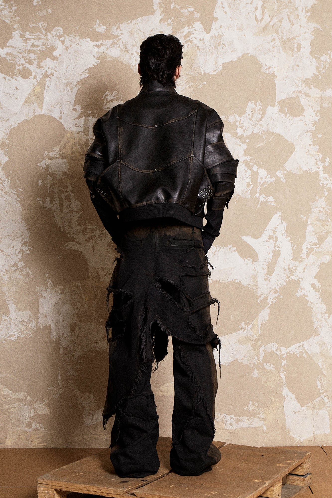 FLYERRER Mutation Layered Armor Spliced Faux Leather Jacket