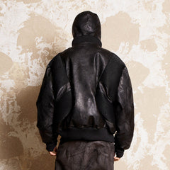 FLYERRER Mutation Full-Zip Spliced Faux Leather Hooded Jacket