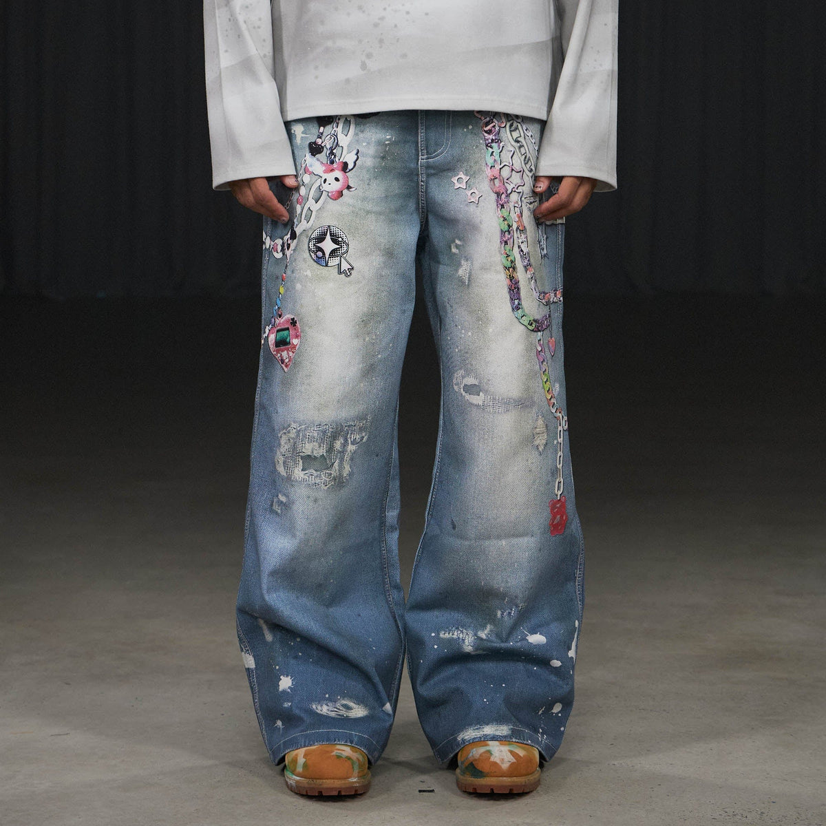 DND4DES Cartoon Chain Wide-Leg Jeans