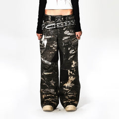 DND4DES×Faychui Deconstructed Graphic Double-Waist Distressed Jeans