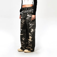 DND4DES×Faychui Deconstructed Graphic Double-Waist Distressed Jeans