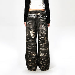 DND4DES×Faychui Deconstructed Graphic Double-Waist Distressed Jeans