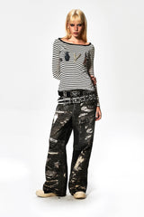 DND4DES×Faychui Deconstructed Graphic Double-Waist Distressed Jeans