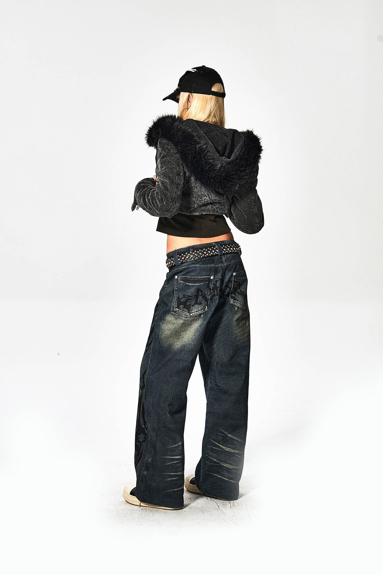 DND4DES×Faychui Acid Graphics Distressed Wide-Leg Jeans