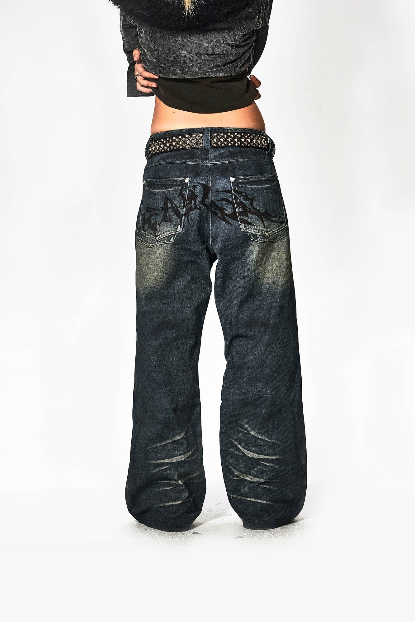 DND4DES×Faychui Acid Graphics Distressed Wide-Leg Jeans