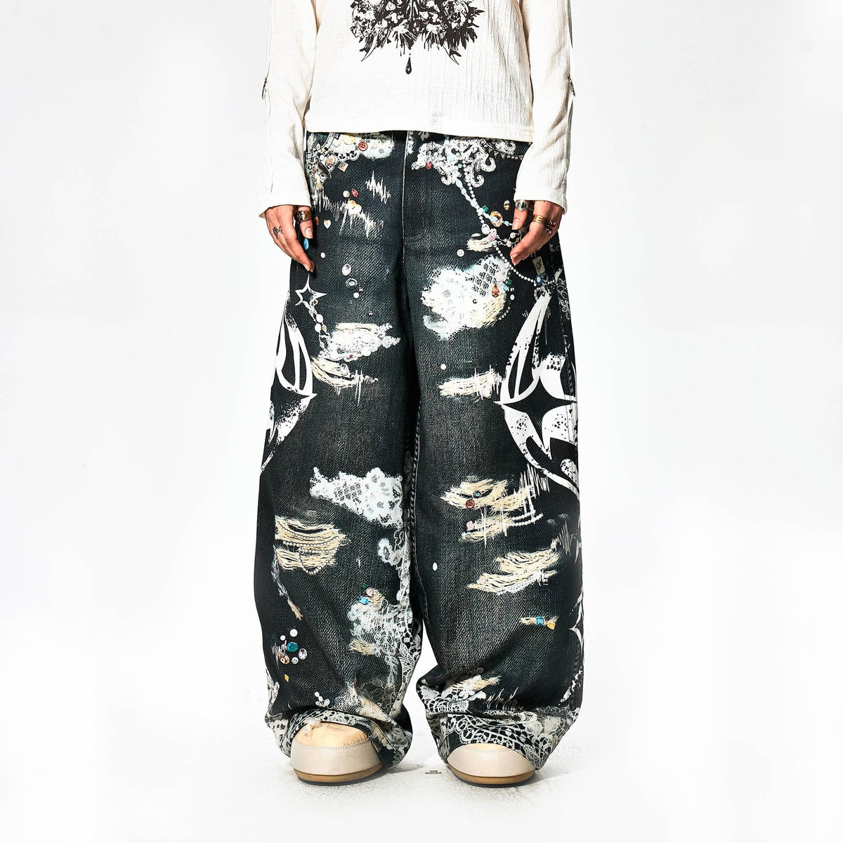 DND4DES×Faychui Patterned Lace Graphics Wide-Leg Jeans