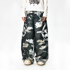 DND4DES×Faychui Patterned Lace Graphics Wide-Leg Jeans
