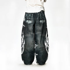 DND4DES×Faychui Patterned Lace Graphics Wide-Leg Jeans