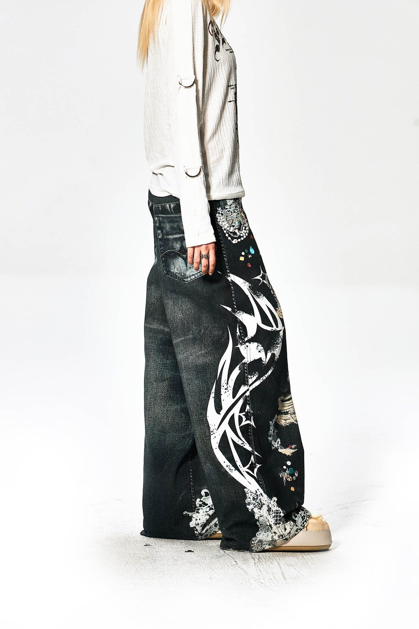 DND4DES×Faychui Patterned Lace Graphics Wide-Leg Jeans