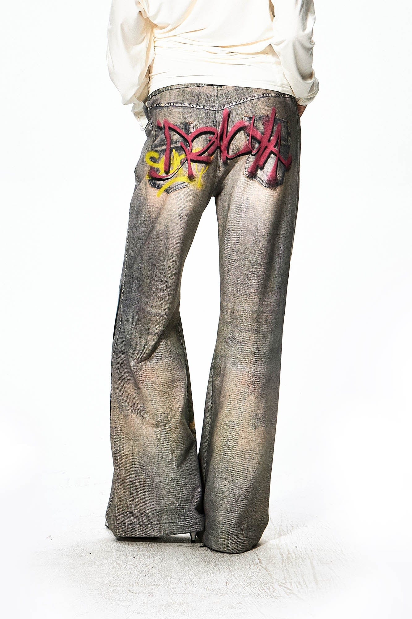 DND4DES×Faychui Distressed Graffiti Flared Pants