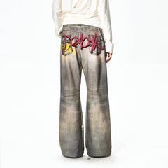 DND4DES×Faychui Distressed Graffiti Flared Pants