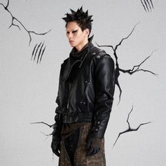 FLYERRER Mutation Asymmetrical High-Collar Faux Leather Jacket