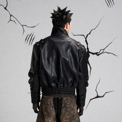 FLYERRER Mutation Asymmetrical High-Collar Faux Leather Jacket