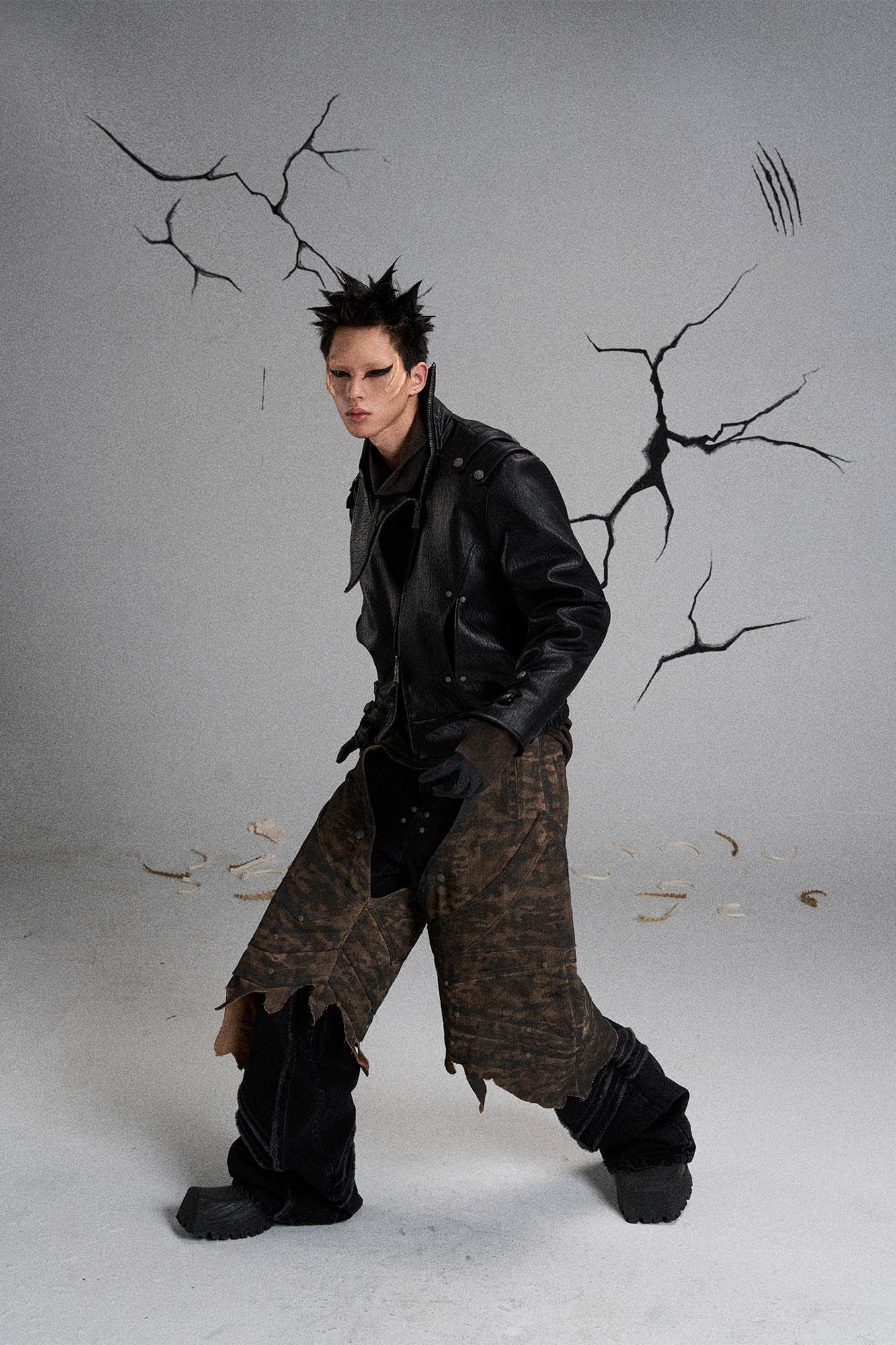 FLYERRER Mutation Asymmetrical High-Collar Faux Leather Jacket