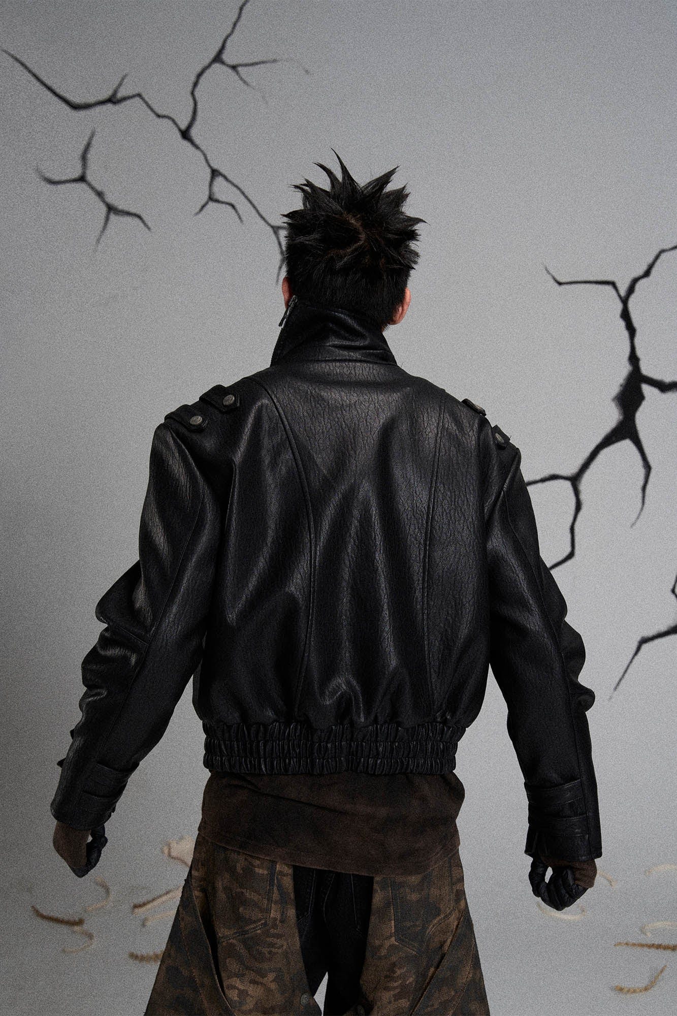 FLYERRER Mutation Asymmetrical High-Collar Faux Leather Jacket