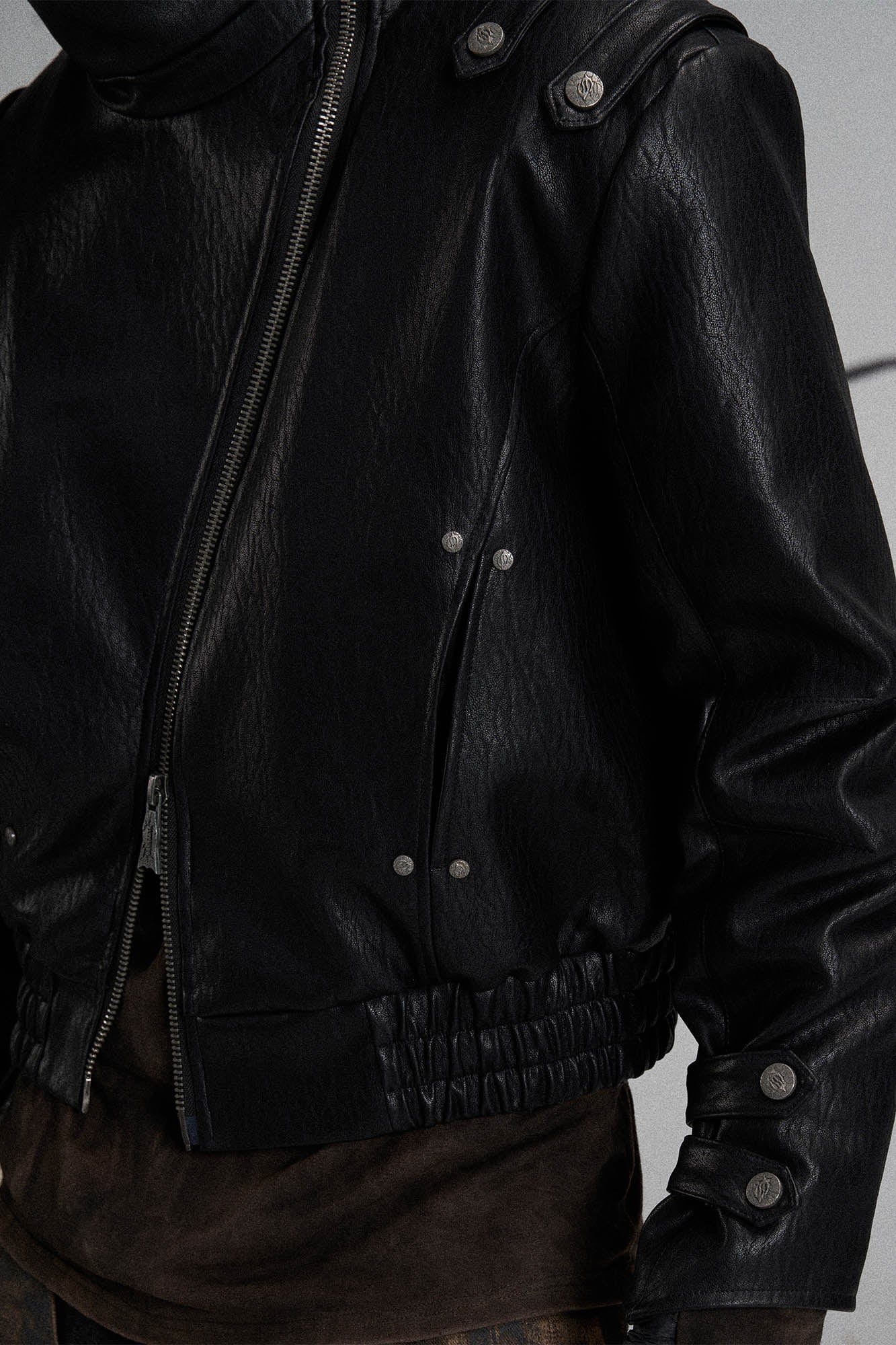 FLYERRER Mutation Asymmetrical High-Collar Faux Leather Jacket