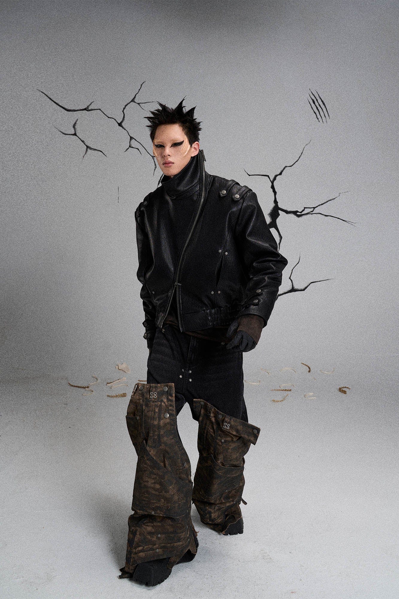 FLYERRER Mutation Asymmetrical High-Collar Faux Leather Jacket
