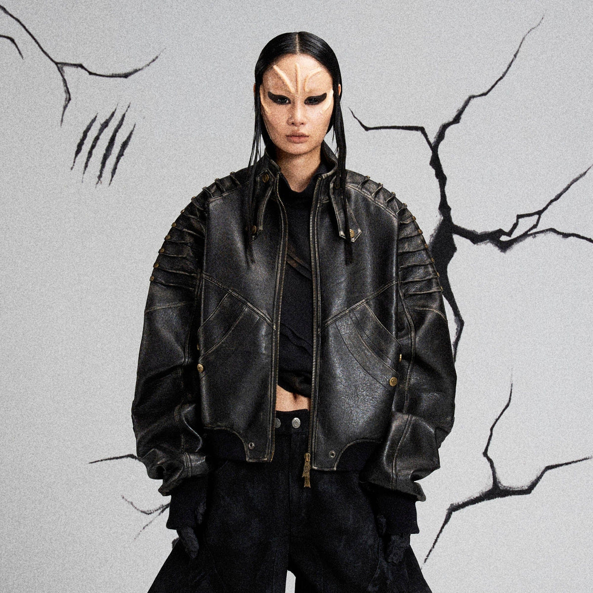 FLYERRER Mutation Exoskeleton Deconstructed Faux Leather Jacket