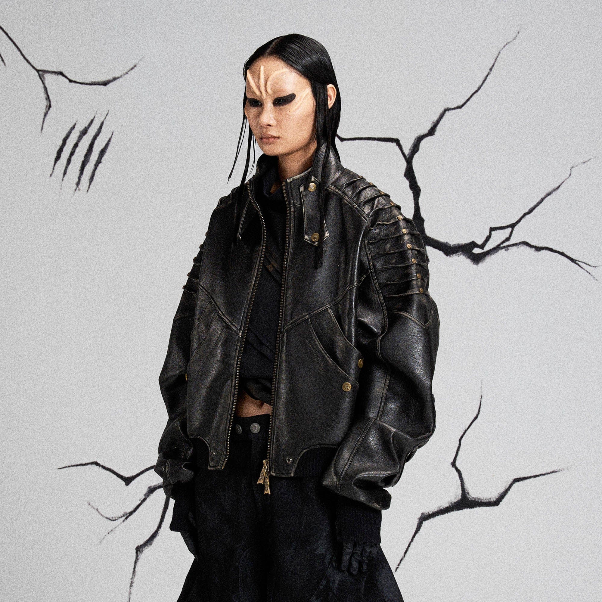 FLYERRER Mutation Exoskeleton Deconstructed Faux Leather Jacket