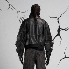 FLYERRER Mutation Layered Armor Spliced Faux Leather Jacket Black
