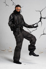 FLYERRER Mutation Layered Armor Spliced Faux Leather Jacket Black