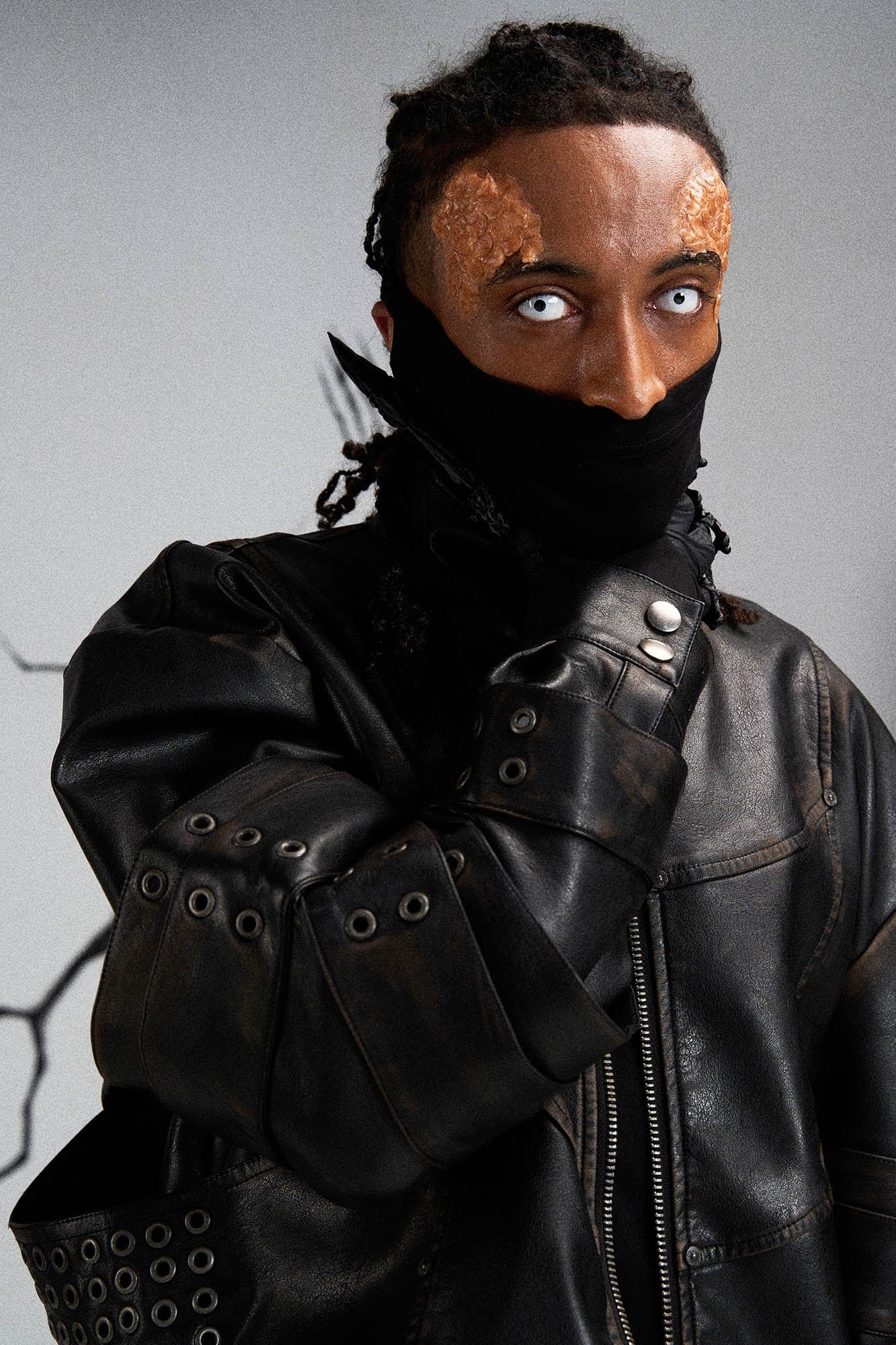 FLYERRER Mutation Layered Armor Spliced Faux Leather Jacket Black