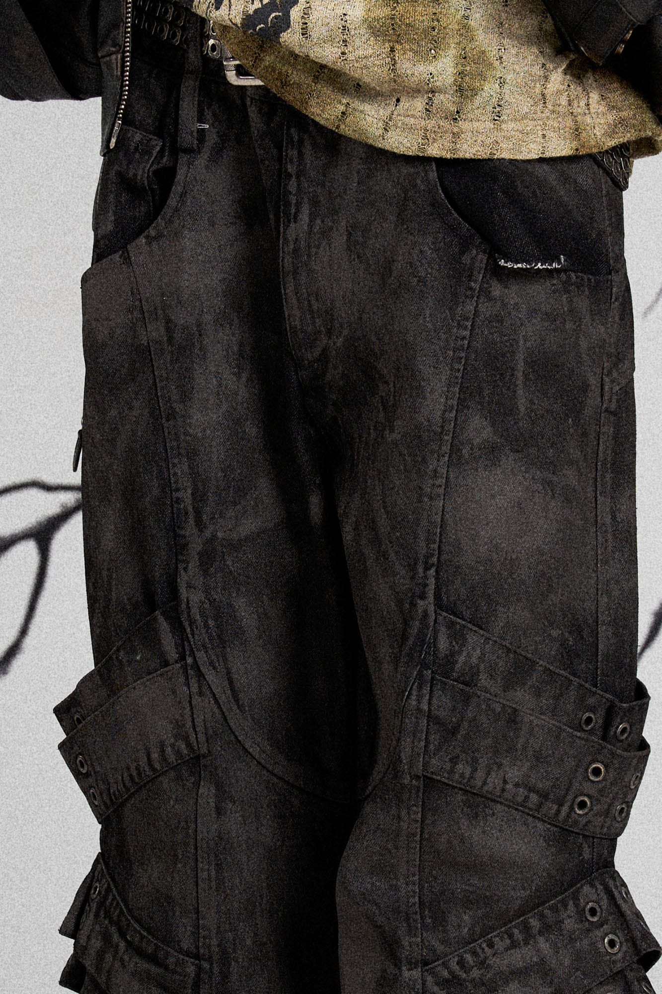 FLYERRER Mutation Layered Strap Distressed Wide-Leg Pants
