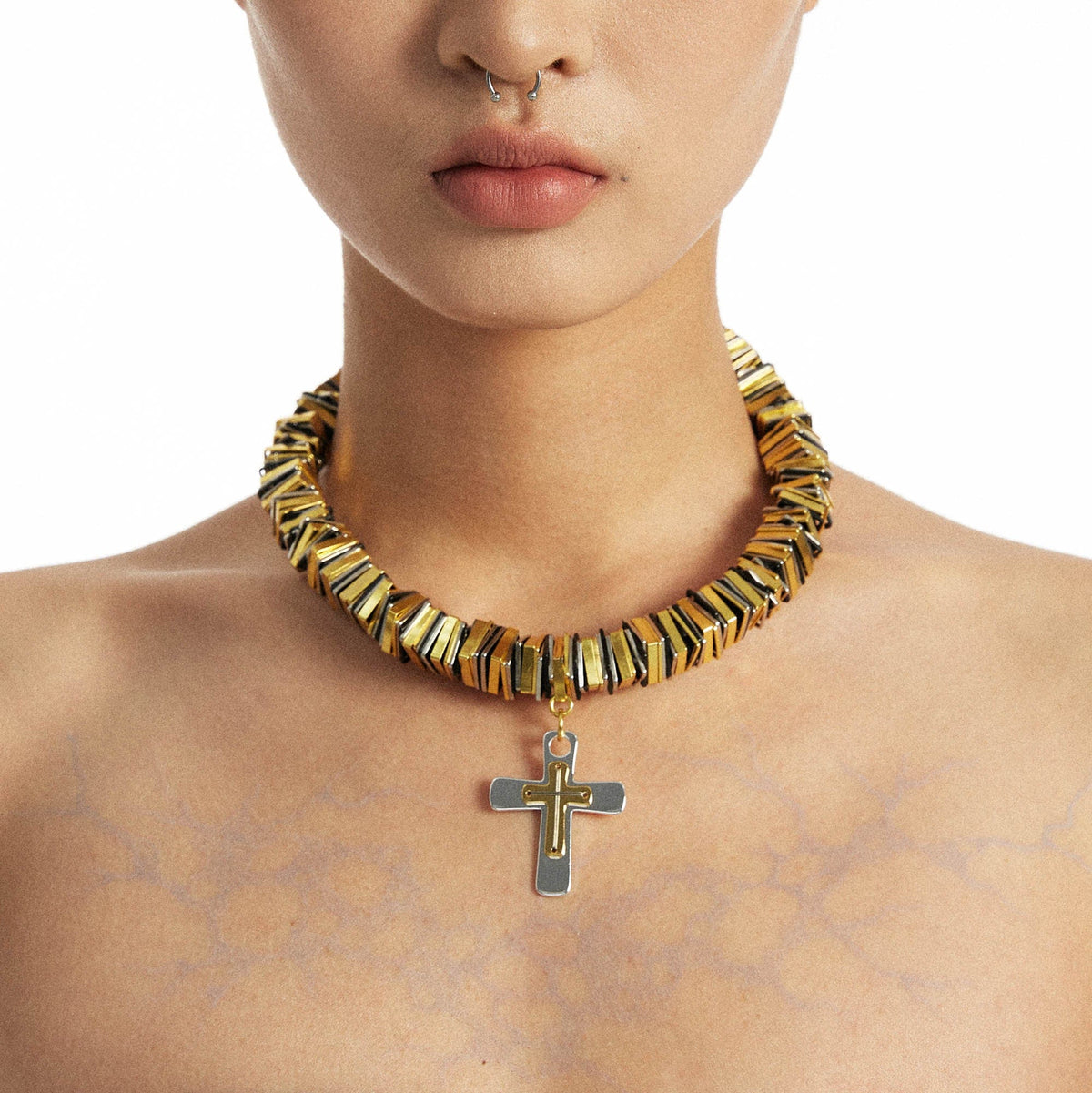 SCHWARZGOLD Two-Tone Threaded Cross Necklace
