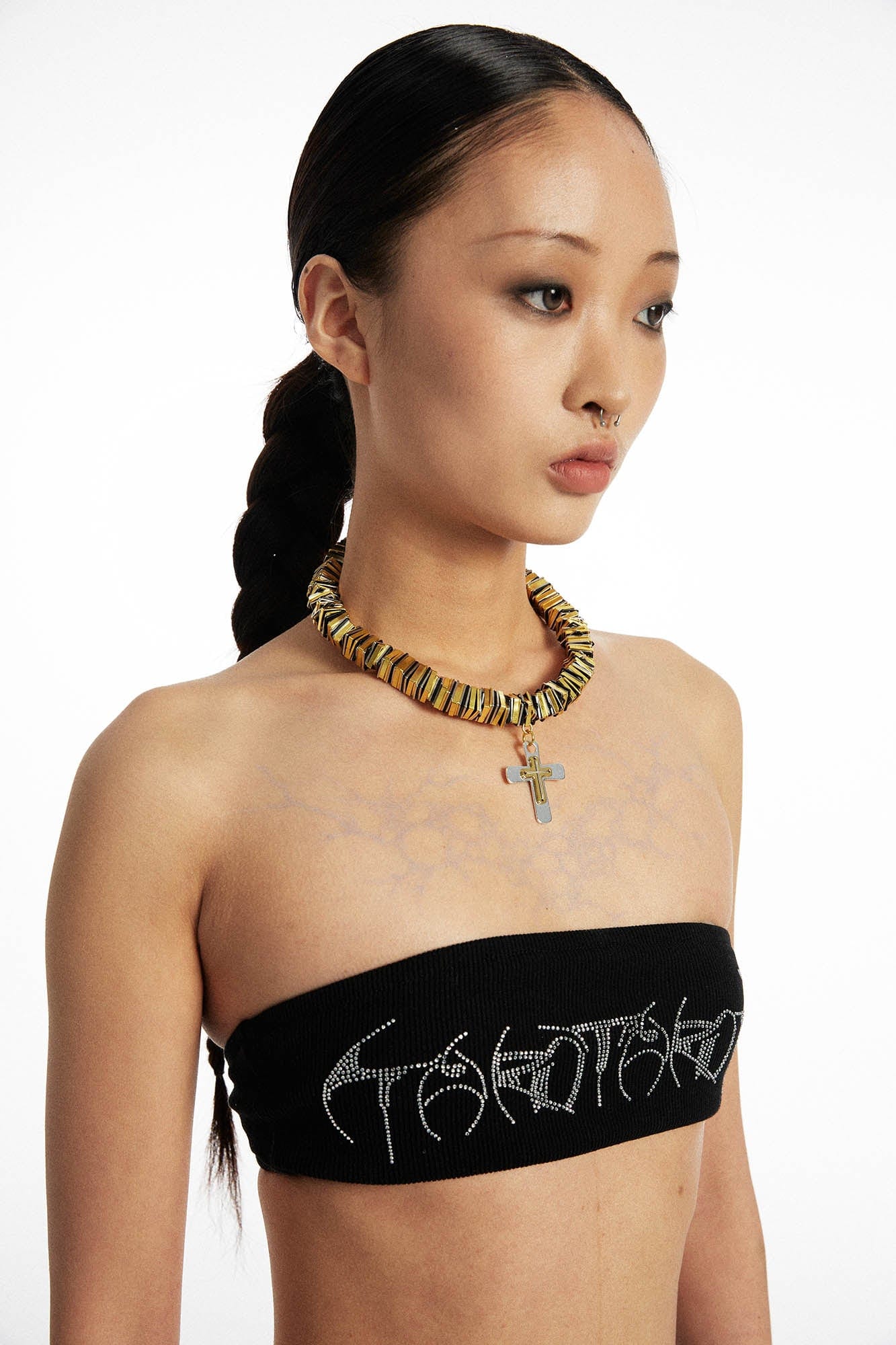 SCHWARZGOLD Two-Tone Threaded Cross Necklace