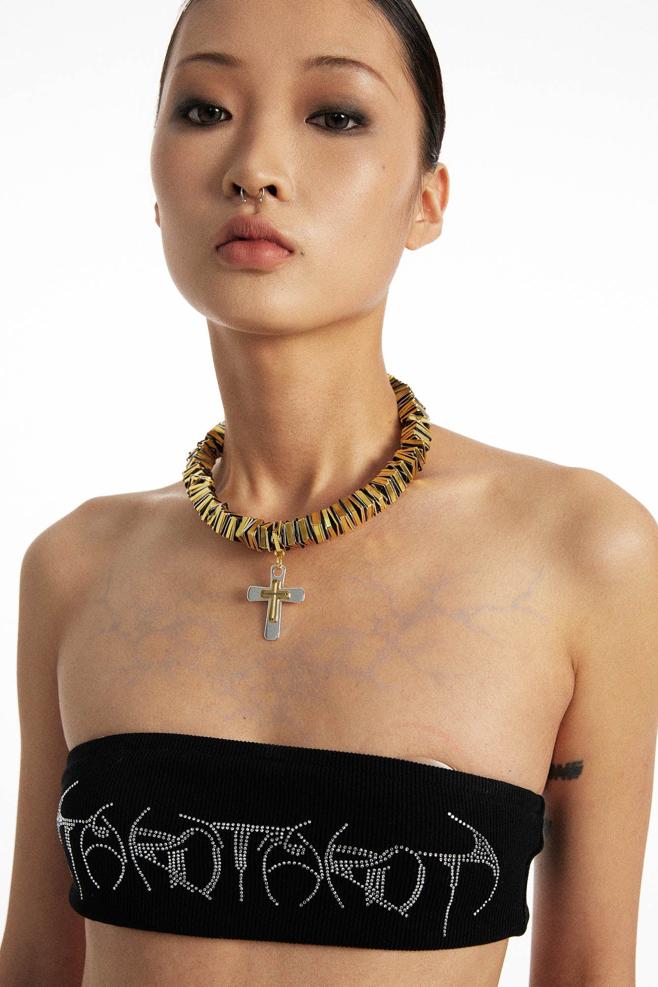 SCHWARZGOLD Two-Tone Threaded Cross Necklace