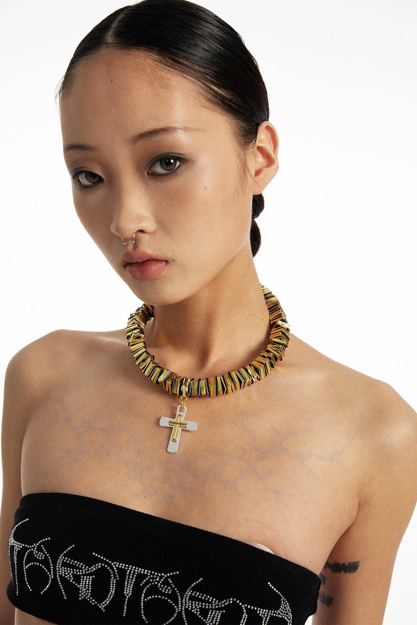 SCHWARZGOLD Two-Tone Threaded Cross Necklace
