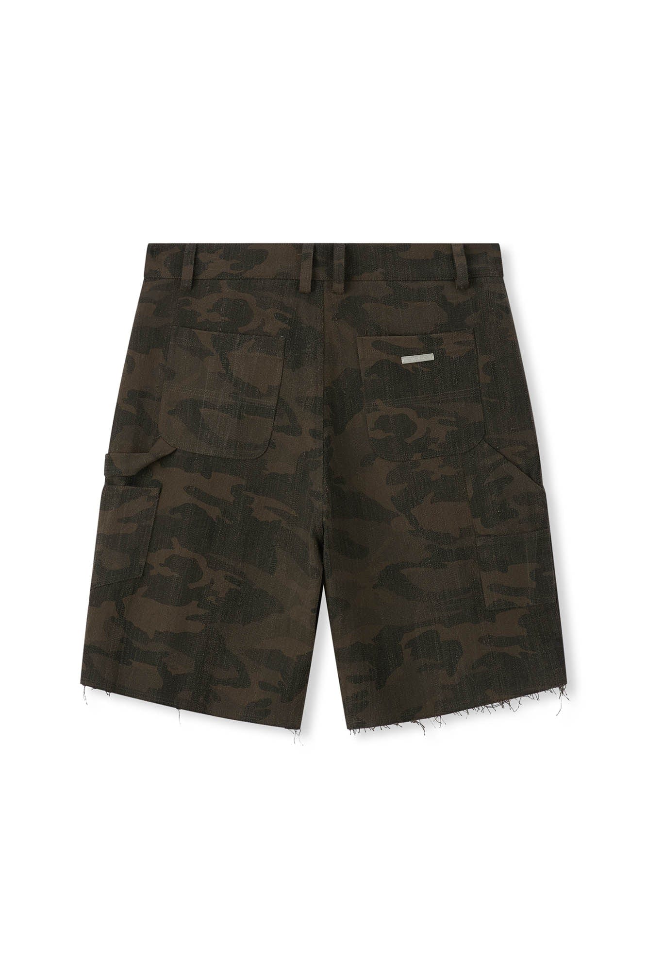 BONELESS Frayed Double-Knee Camo Cargo Shorts