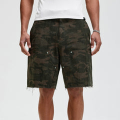 BONELESS Frayed Double-Knee Camo Cargo Shorts