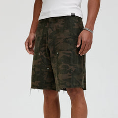 BONELESS Frayed Double-Knee Camo Cargo Shorts