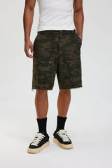 BONELESS Frayed Double-Knee Camo Cargo Shorts