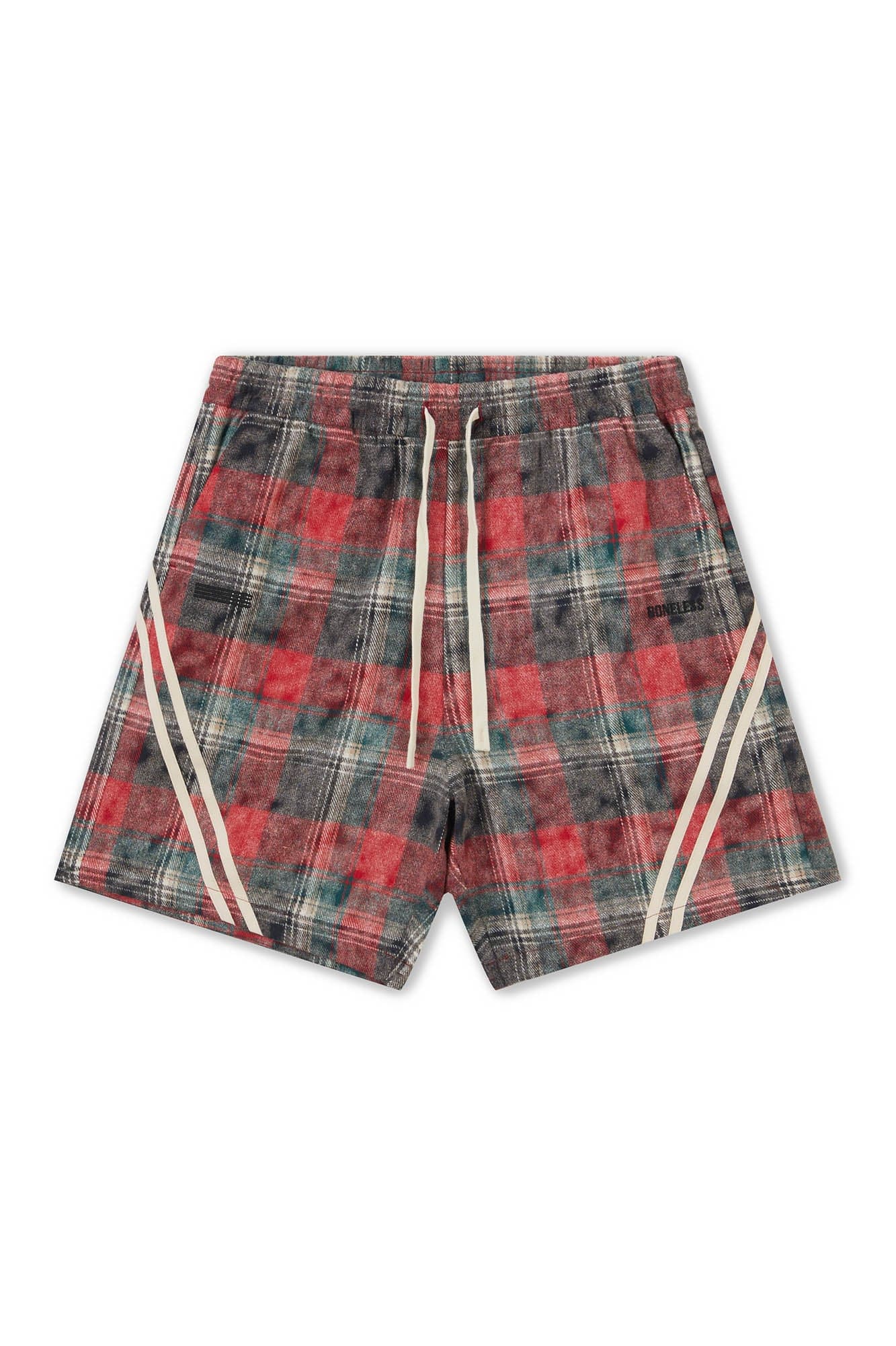 BONELESS Plaid Distressed Drawstring Shorts