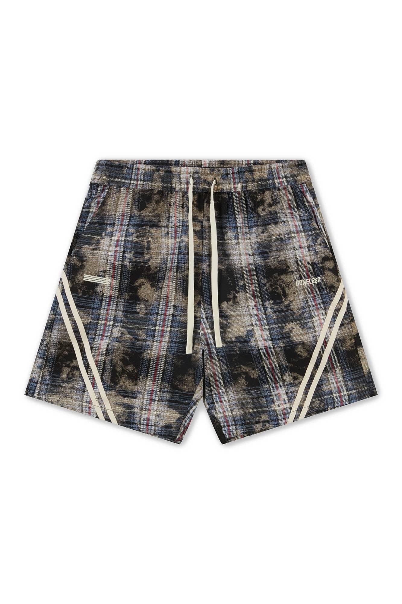 BONELESS Plaid Distressed Drawstring Shorts