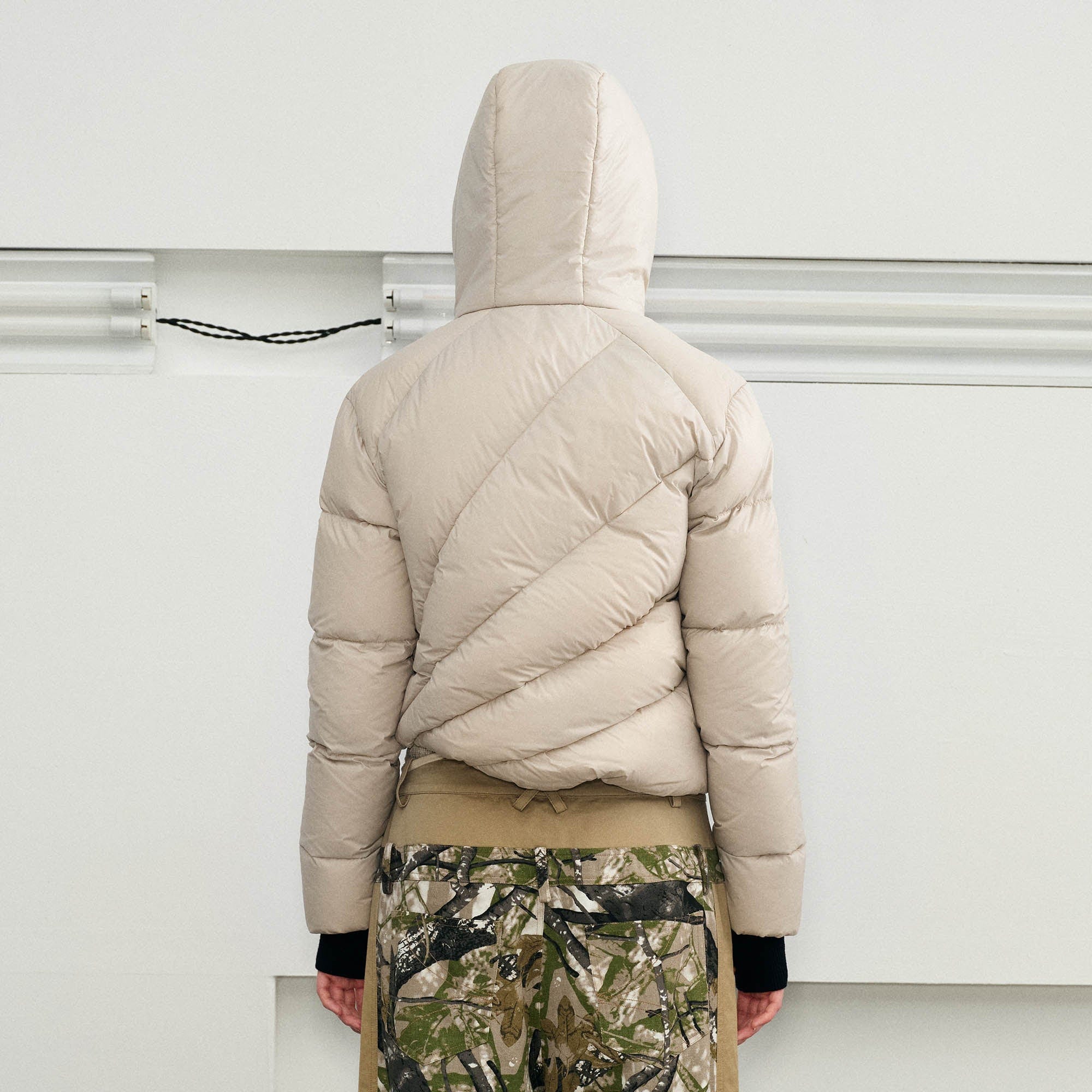 KREATE Asymmetrical Quilted Hooded Down Jacket