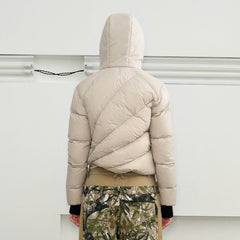 KREATE Asymmetrical Quilted Hooded Down Jacket
