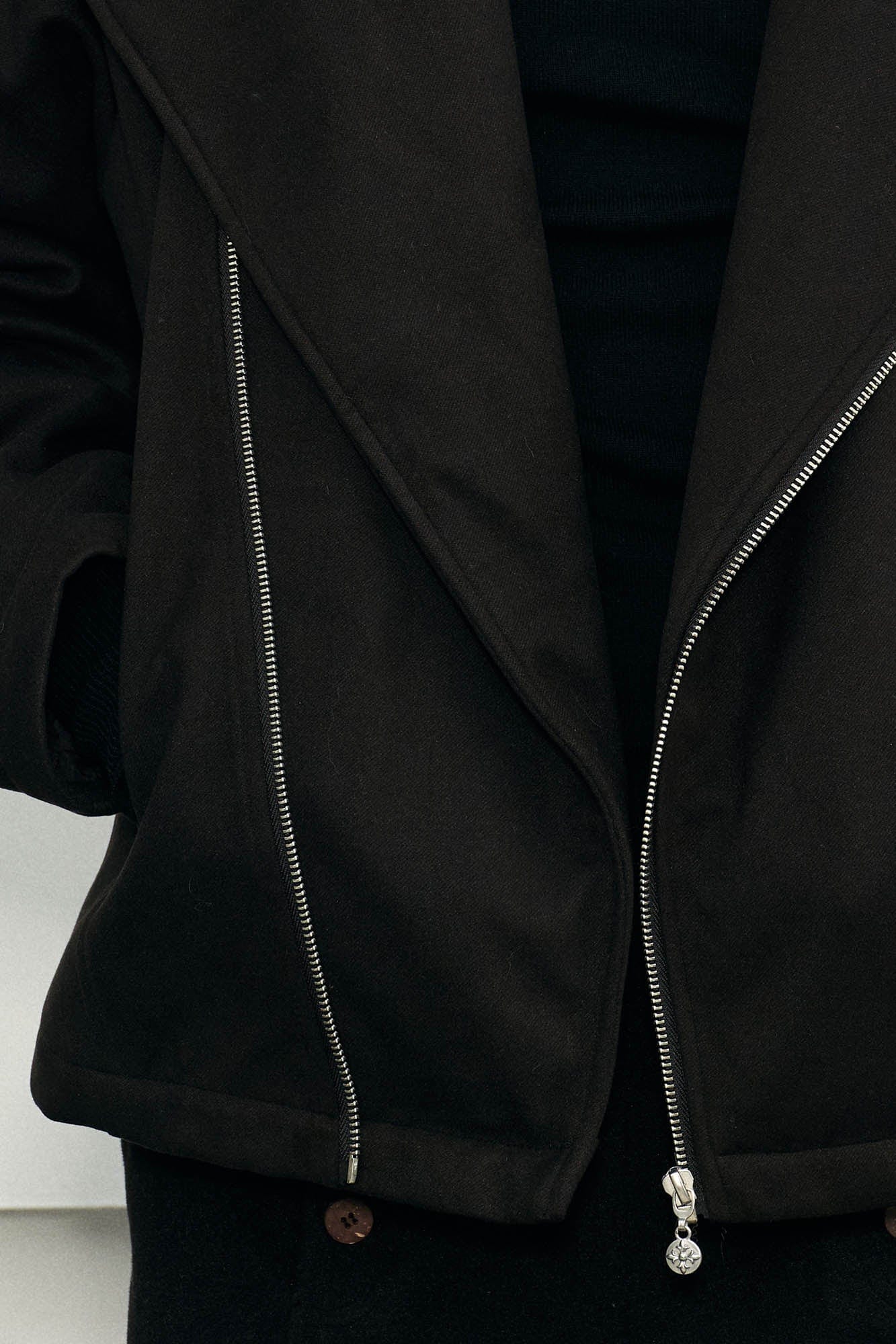 KREATE Detachable Faux Fur Collar Asymmetrical Jacket