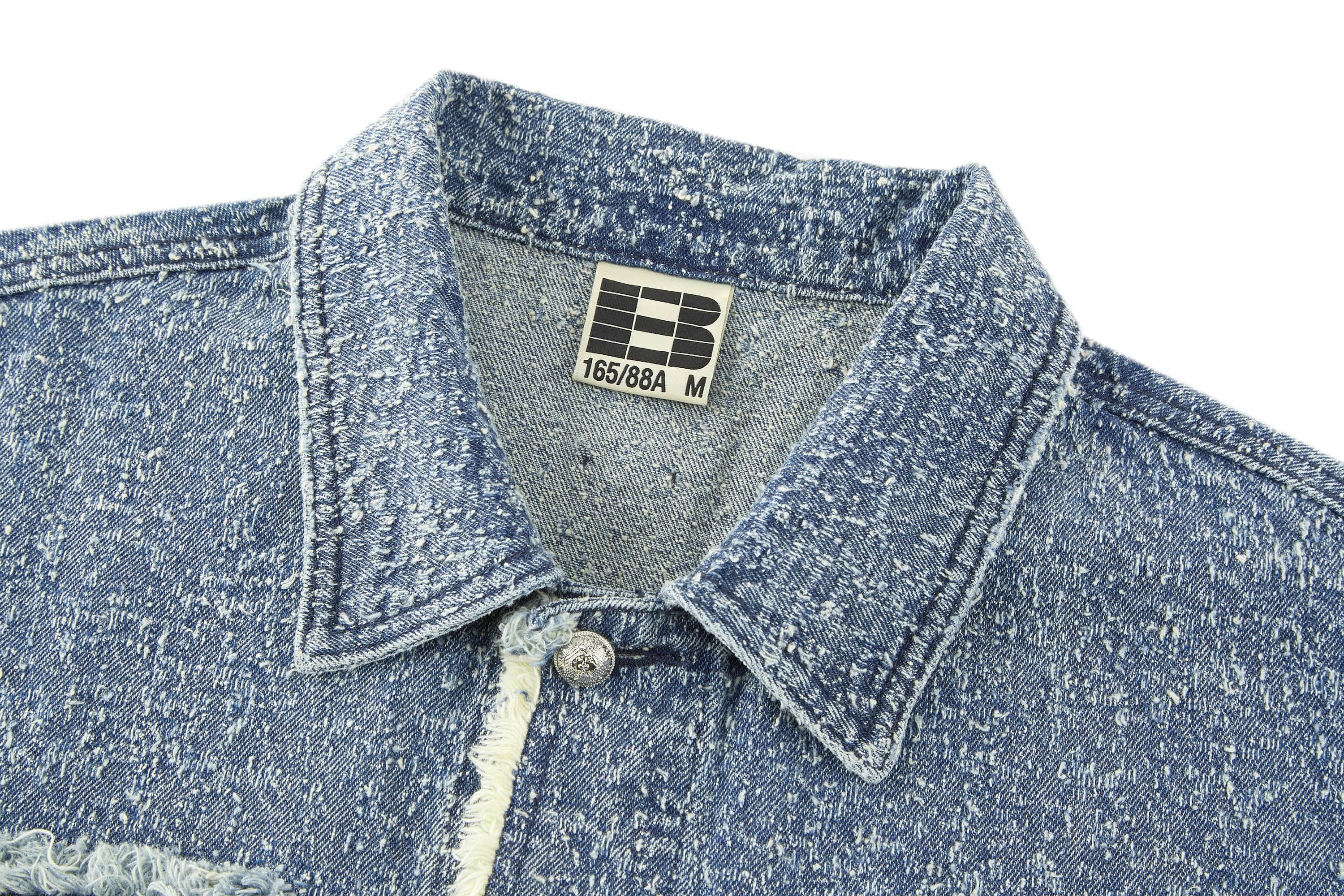 BONELESS Washed Frayed Edge Denim Jacket