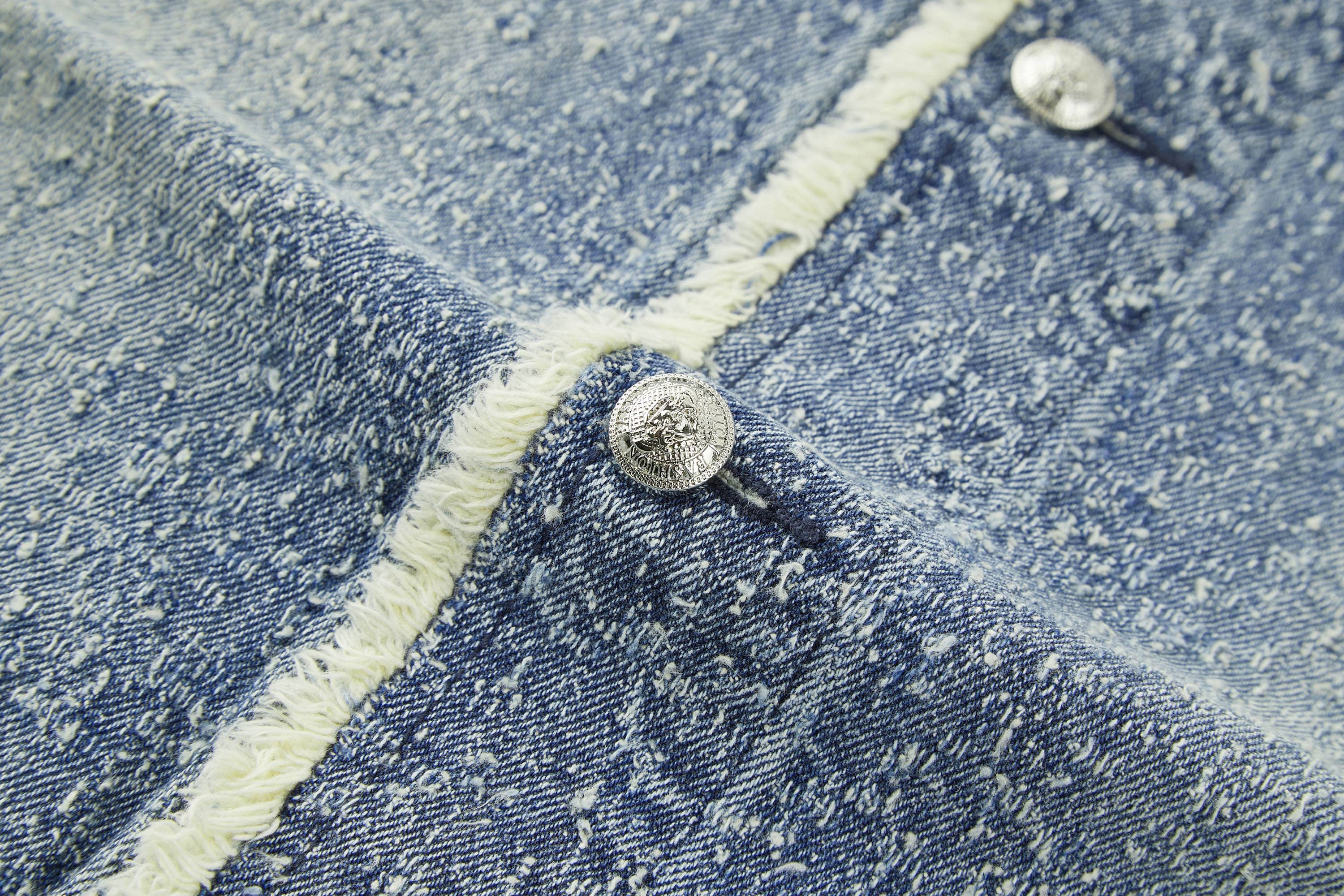 BONELESS Washed Frayed Edge Denim Jacket