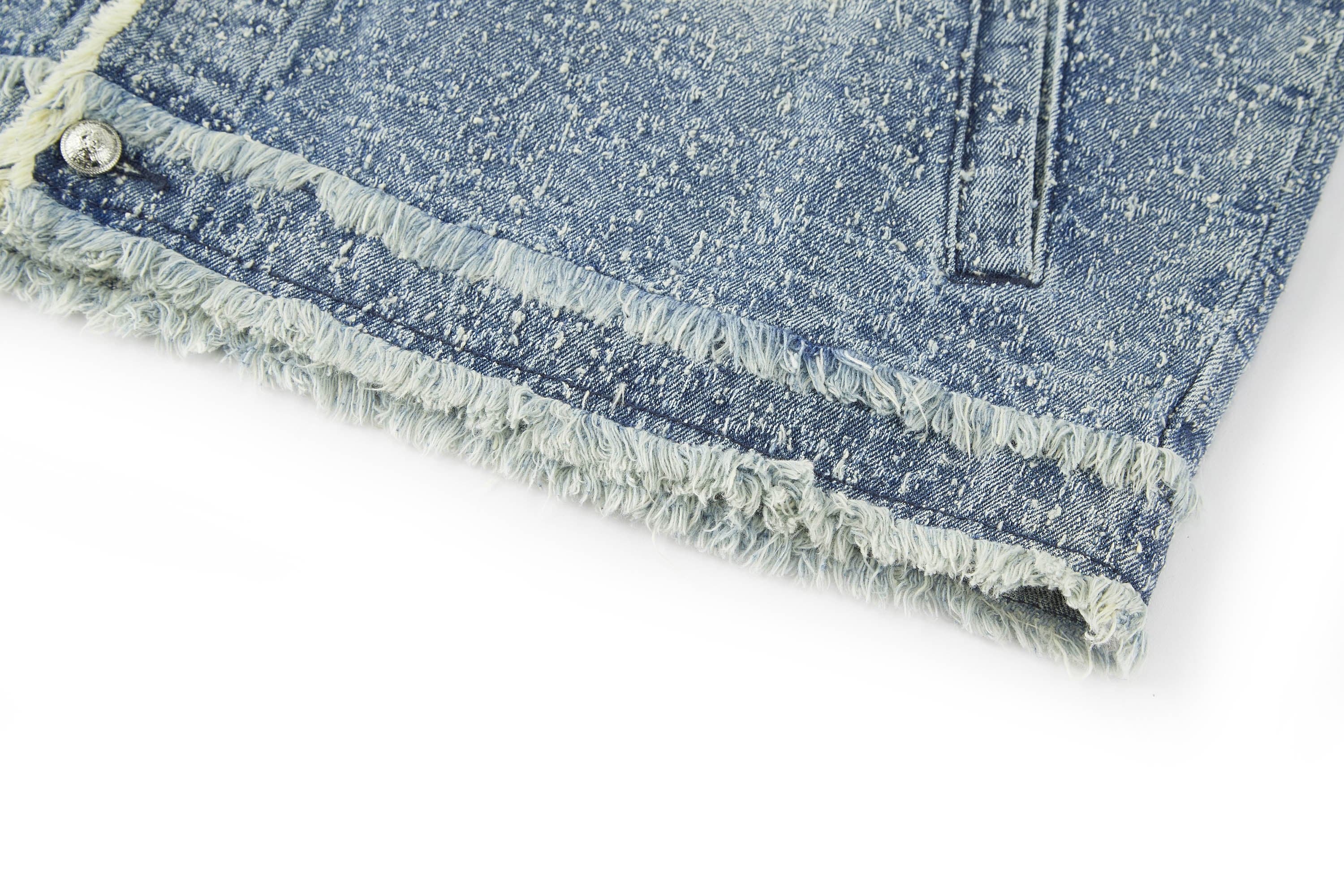 BONELESS Washed Frayed Edge Denim Jacket