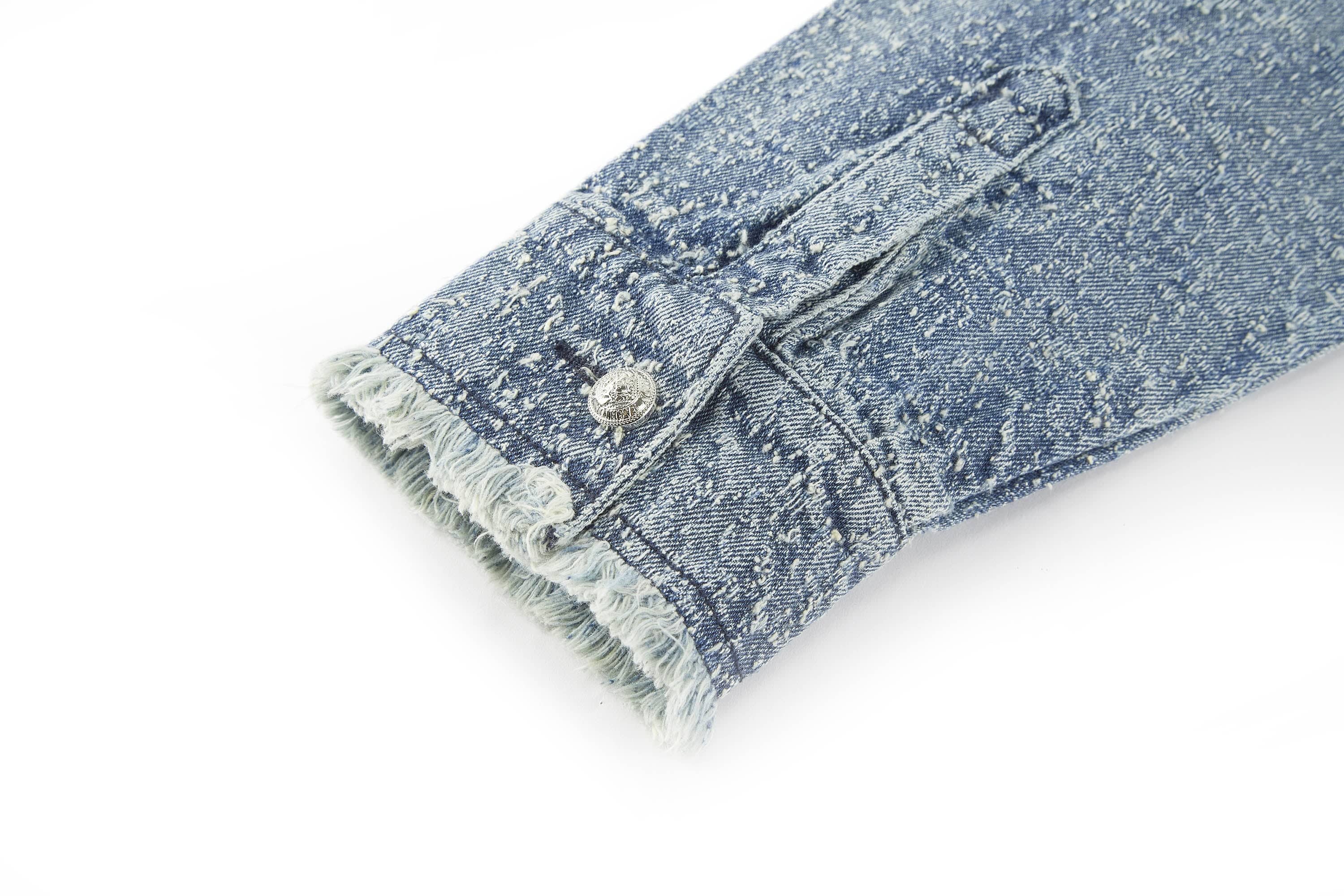 BONELESS Washed Frayed Edge Denim Jacket