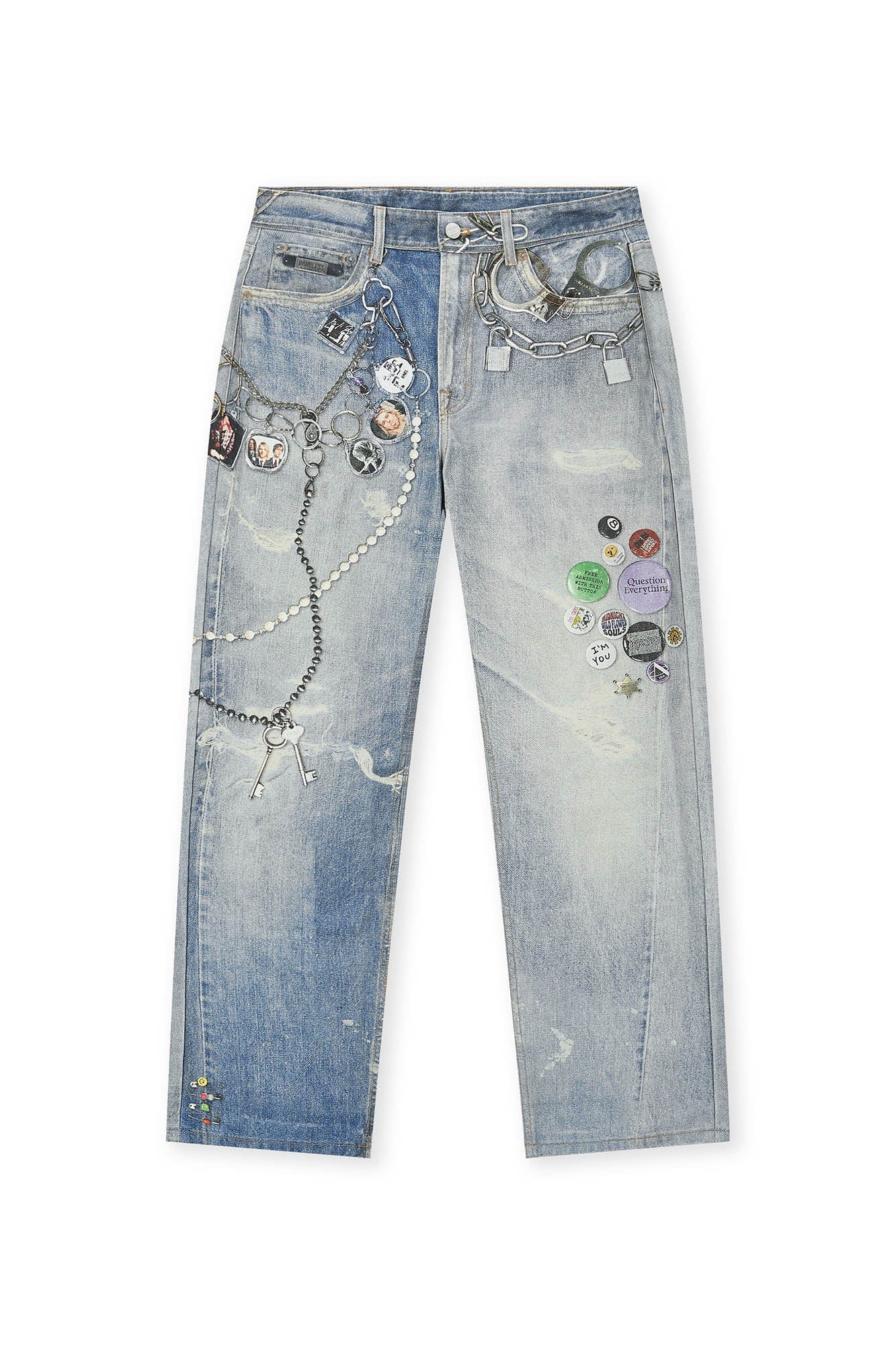 BONELESS Retro Chain Graphic Washed Jeans