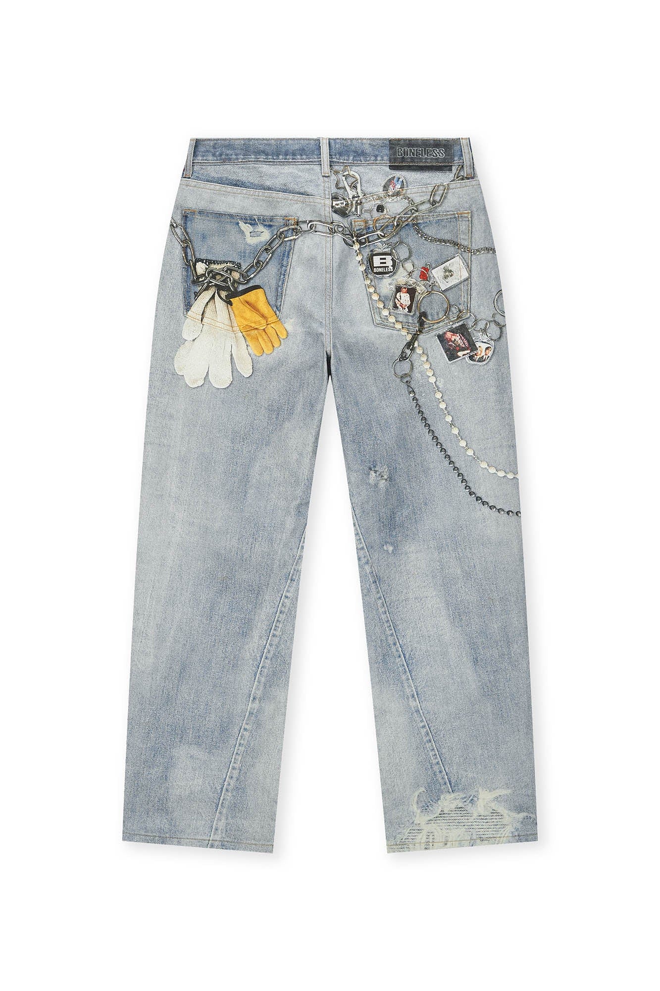 BONELESS Retro Chain Graphic Washed Jeans